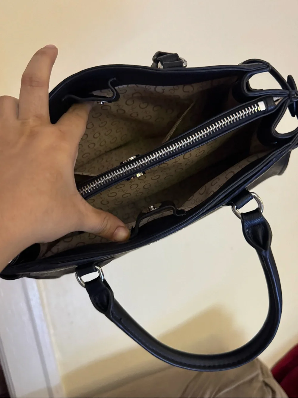 GUESS Black Embossed Top-Handle Satchel